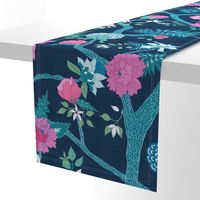 Deluxe Dark Navy Peony Branch Mural