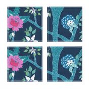 Deluxe Dark Navy Peony Branch Mural