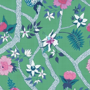 Ink Curtain Panel Green  Blue Flowers Floral Branch  Custom Curtain Panel by Spoonflower Deluxe Green Peony Branch by danika/_herrick