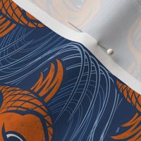 ★ KOI FISH INVASION ★ Navy Blue & Orange - Large Scale / Collection : Japanese Koi Block Print