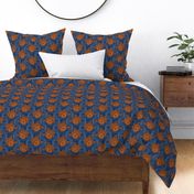 ★ KOI FISH INVASION ★ Navy Blue & Orange - Large Scale / Collection : Japanese Koi Block Print