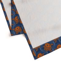 ★ KOI FISH INVASION ★ Navy Blue & Orange - Large Scale / Collection : Japanese Koi Block Print