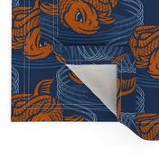 ★ KOI FISH INVASION ★ Navy Blue & Orange - Large Scale / Collection : Japanese Koi Block Print