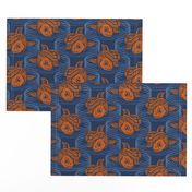 ★ KOI FISH INVASION ★ Navy Blue & Orange - Large Scale / Collection : Japanese Koi Block Print