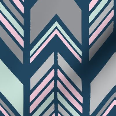 Chevron Arrows 3 1/2 inch scale in spearmint, pink and grey on navy