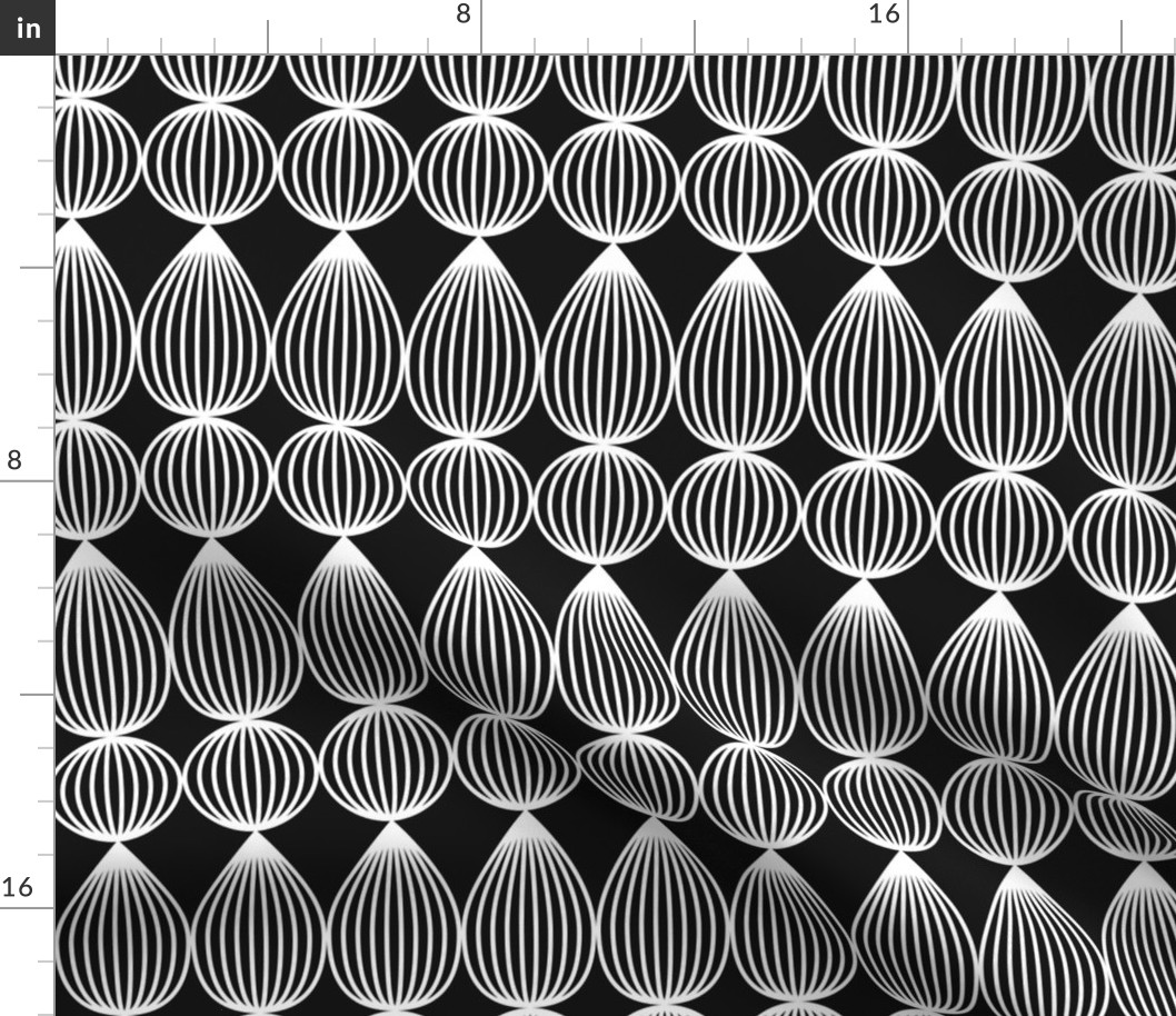 Striped 3D teardrops bubbles black white