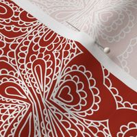 White Lace Heart Medallions on Red