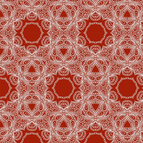 White Lace Heart Medallions on Red
