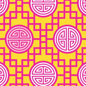 Chinese geometrics Pink Yellow Large