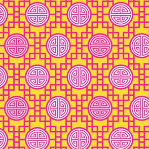 Chinese geometrics Pink Yellow Small