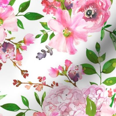 14" Pink watercolor florals bouquets 
