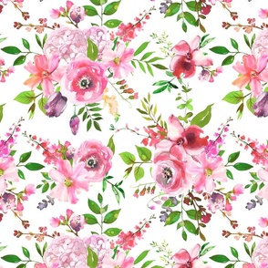 14" Pink watercolor florals bouquets 