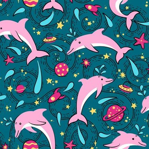 Dolphins in Space: Pink & Teal