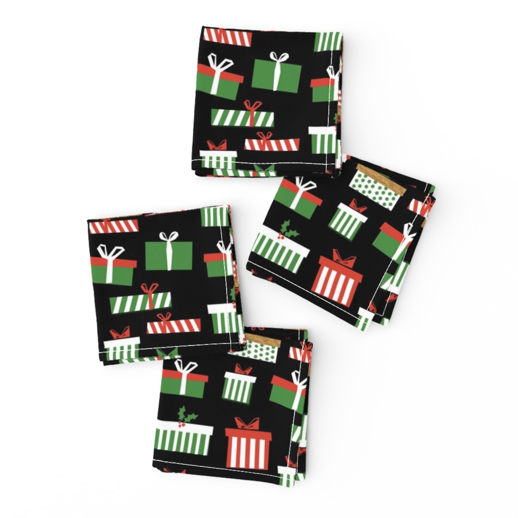 christmas presents fabric - christmas fabric, holiday fabric, xmas fabric, christmas design, red and green, christmas presents wrapping paper, christmas gift wrap - black
