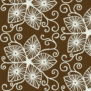 Dancing Flower Scrolls / Star Center - brown  