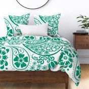 Paisley in Emerald and white background Jumbo