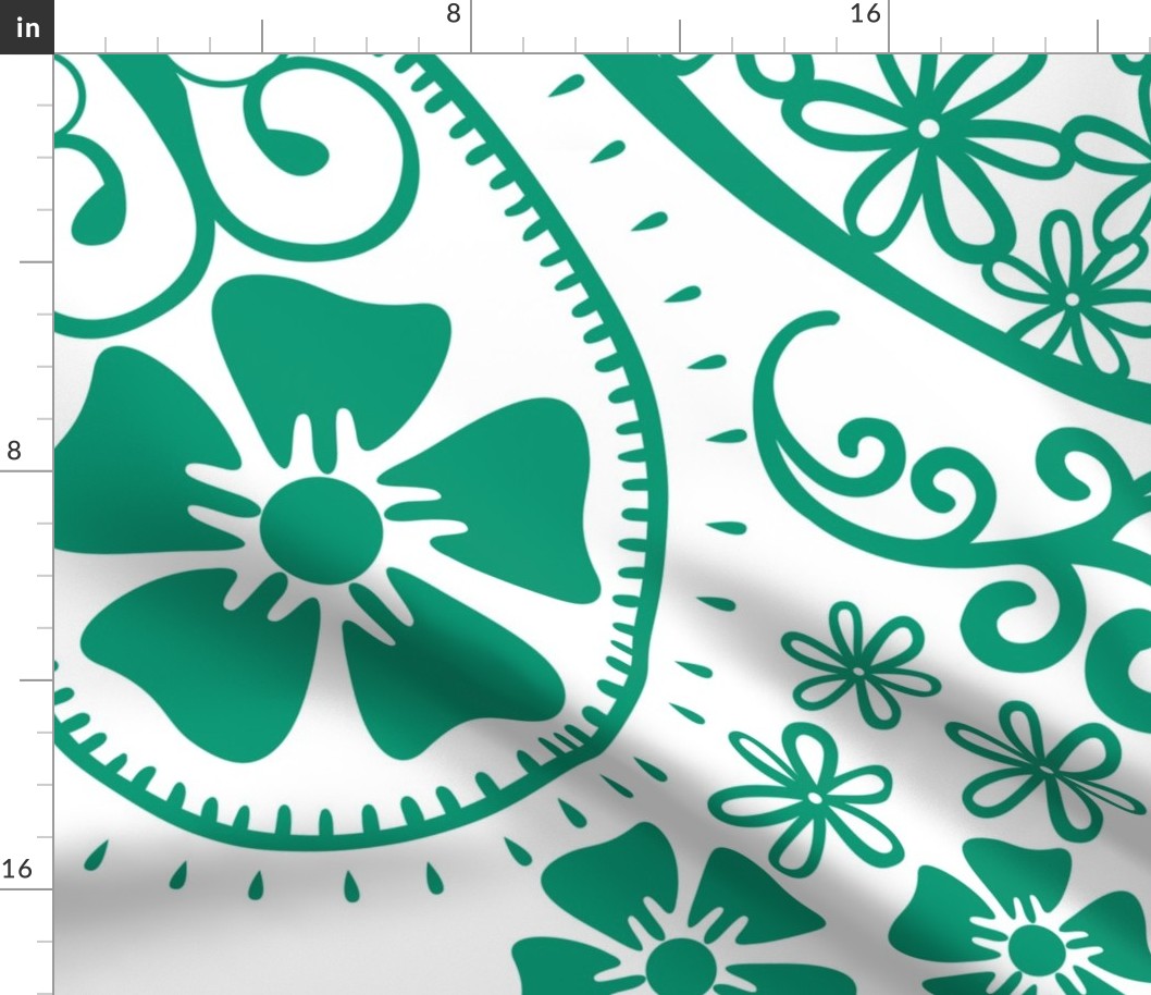 Paisley in Emerald and white background Jumbo