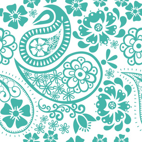 Paisley in Turquoise and white background Jumbo