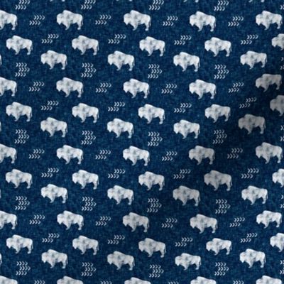 (extra small scale) distressed buffalo on dark blue  linen C18BS