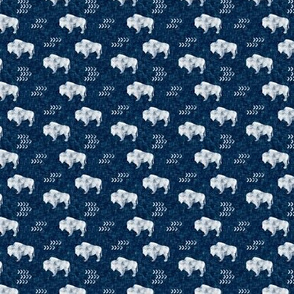 (extra small scale) distressed buffalo on dark blue  linen C18BS