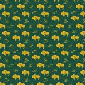 (extra small scale) distressed buffalo on green  linen - gold C18BS