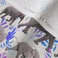 Sweet Elephants in Grey, Purple and Blue on Cream - rotated