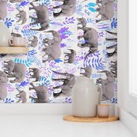 Sweet Elephants in Grey, Purple and Blue on Cream - rotated