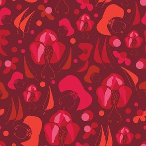 Warm Colors-Monochromatic Flowers Seamless Repeat Patter Background