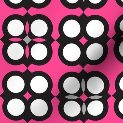 Mod circle flowers neon pink white MCM Wallpaper