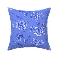chinoiserie floral on blue