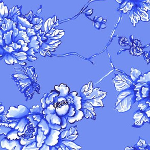 chinoiserie floral on blue