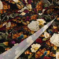 Vintage Winter Romanticism: Maximalism Bold Moody Florals - Antiqued burgundy Roses and Nostalgic Gothic Mystic Night 13-1  Antique Botany Wallpaper and Victorian Goth Mystic inspired