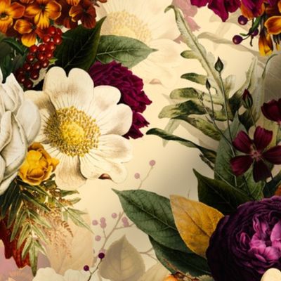 18" Mystic- Lush Watercolor Flowers-English Rose nostalgic Fabric