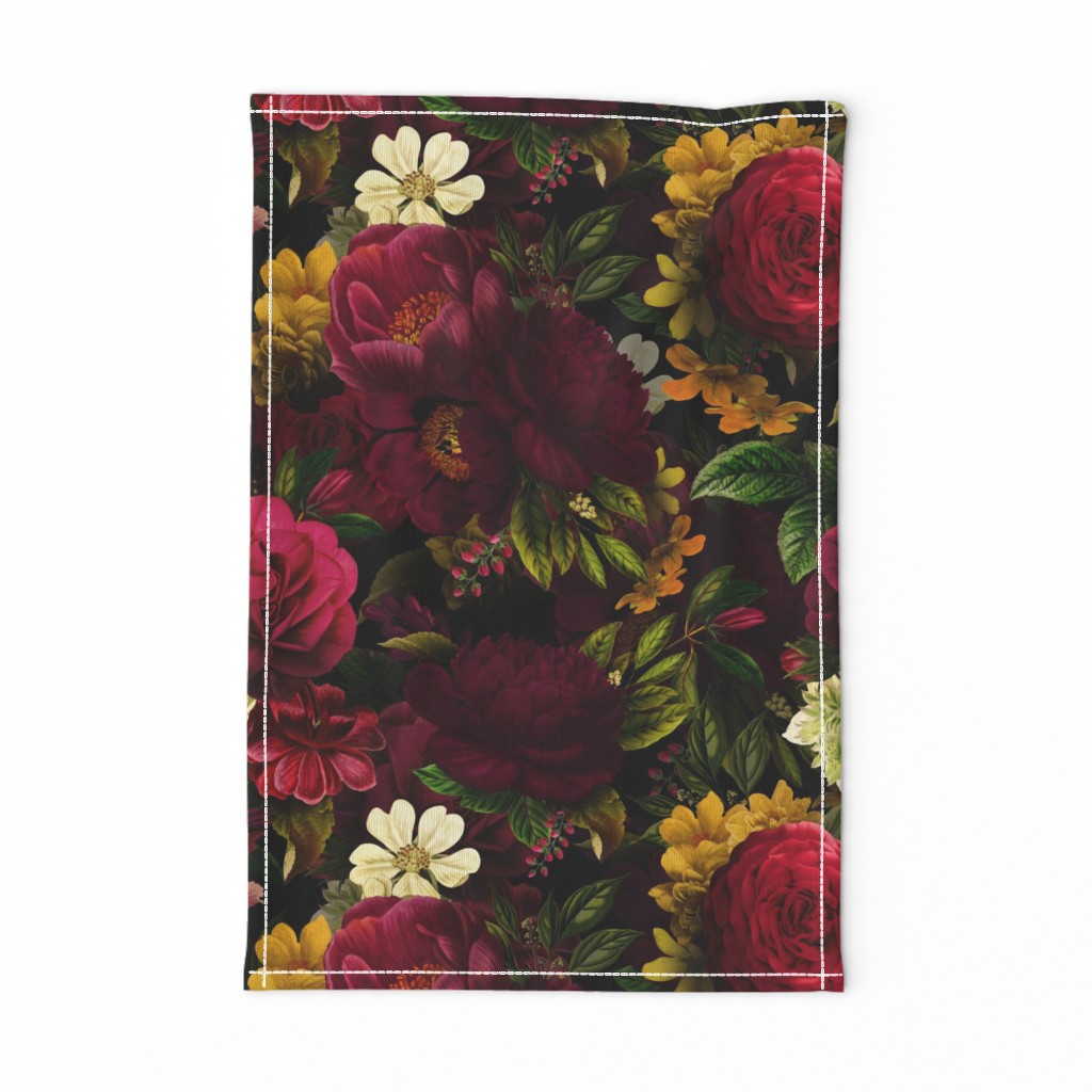 Vintage Summer Romanticism: Maximalism Bold Moody Florals - Antiqued burgundy Roses and Nostalgic Gothic Mystic Night 7-  Antique Botany Wallpaper and Victorian Goth Mystic inspired