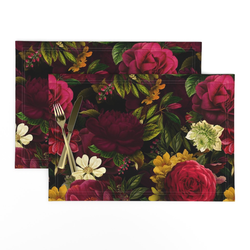 Vintage Summer Romanticism: Maximalism Bold Moody Florals - Antiqued burgundy Roses and Nostalgic Gothic Mystic Night 7-  Antique Botany Wallpaper and Victorian Goth Mystic inspired