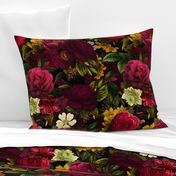 Vintage Summer Romanticism: Maximalism Bold Moody Florals - Antiqued burgundy Roses and Nostalgic Gothic Mystic Night 7-  Antique Botany Wallpaper and Victorian Goth Mystic inspired