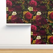 Vintage Summer Romanticism: Maximalism Bold Moody Florals - Antiqued burgundy Roses and Nostalgic Gothic Mystic Night 7-  Antique Botany Wallpaper and Victorian Goth Mystic inspired