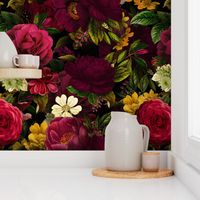 Vintage Summer Romanticism: Maximalism Bold Moody Florals - Antiqued burgundy Roses and Nostalgic Gothic Mystic Night 7-  Antique Botany Wallpaper and Victorian Goth Mystic inspired