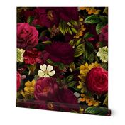 Vintage Summer Romanticism: Maximalism Bold Moody Florals - Antiqued burgundy Roses and Nostalgic Gothic Mystic Night 7-  Antique Botany Wallpaper and Victorian Goth Mystic inspired