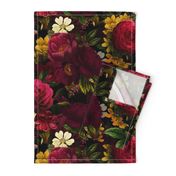 Vintage Summer Romanticism: Maximalism Bold Moody Florals - Antiqued burgundy Roses and Nostalgic Gothic Mystic Night 7-  Antique Botany Wallpaper and Victorian Goth Mystic inspired