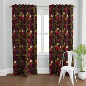 Vintage Summer Romanticism: Maximalism Bold Moody Florals - Antiqued burgundy Roses and Nostalgic Gothic Mystic Night 7-  Antique Botany Wallpaper and Victorian Goth Mystic inspired