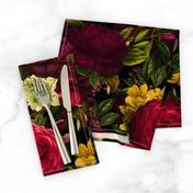 Vintage Summer Romanticism: Maximalism Bold Moody Florals - Antiqued burgundy Roses and Nostalgic Gothic Mystic Night 7-  Antique Botany Wallpaper and Victorian Goth Mystic inspired