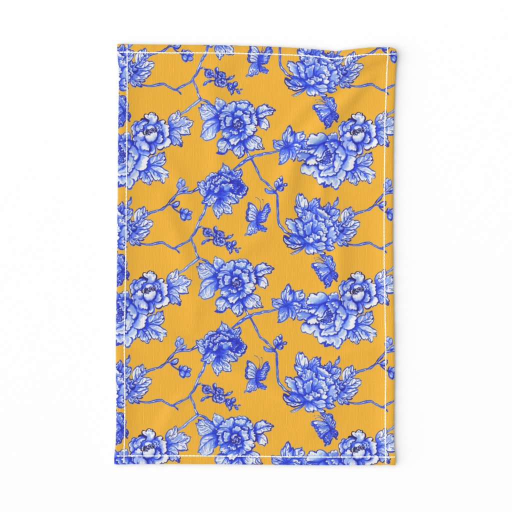 chinoiserie floral on golden yellow