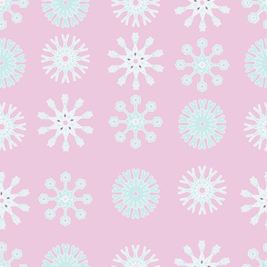 baby blue snowflakes on pink background