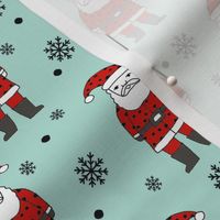christmas fabric - santa claus fabric, christmas fabric by the yard, holiday fabric, snowflakes fabric, snowflakes, hand-drawn illustration, cute christmas fabric, cute christmas - mint