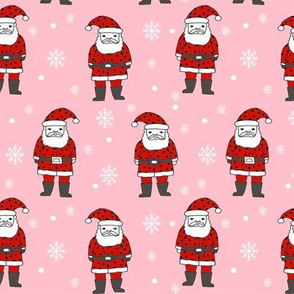 christmas fabric - santa claus fabric, christmas fabric by the yard, holiday fabric, snowflakes fabric, snowflakes, hand-drawn illustration, cute christmas fabric, cute christmas - pink