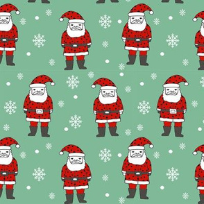 christmas fabric - santa claus fabric, christmas fabric by the yard, holiday fabric, snowflakes fabric, snowflakes, hand-drawn illustration, cute christmas fabric, cute christmas - mint