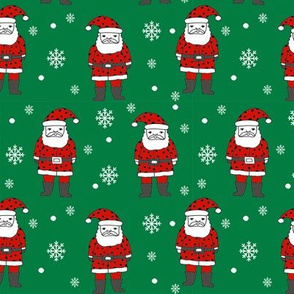 christmas fabric - santa claus fabric, christmas fabric by the yard, holiday fabric, snowflakes fabric, snowflakes, hand-drawn illustration, cute christmas fabric, cute christmas - green