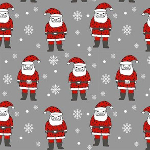 christmas fabric - santa claus fabric, christmas fabric by the yard, holiday fabric, snowflakes fabric, snowflakes, hand-drawn illustration, cute christmas fabric, cute christmas - grey