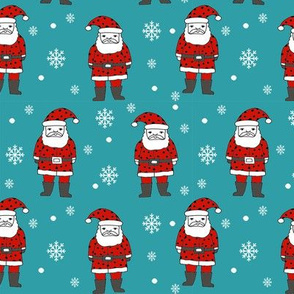 christmas fabric - santa claus fabric, christmas fabric by the yard, holiday fabric, snowflakes fabric, snowflakes, hand-drawn illustration, cute christmas fabric, cute christmas - teal